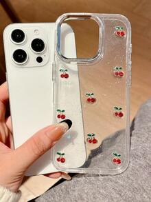 1 ốp lưng điện thoại 3D bằng nhựa bóng màu hồng hình quả anh đào, tương thích với iPhone 17 Pro Max/13/16 Pro Max/12/11/15/14 Pro, chống rơi, chống trượt, ốp bảo vệ điện thoại dành cho nữ. - Hoa anh đào vàng - Xem 5