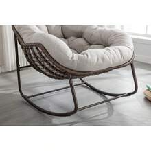 Silla mecedora de ratán para exteriores, silla reclinable con cojín acolchado para exteriores, para porche delantero, sala de estar, patio, jardín. 
 Blanco M4QV - Beige + Acero + Conjunto de Cómoda + Algodón - Ver 8