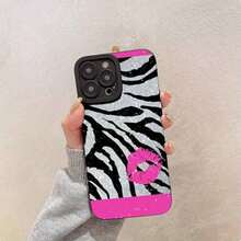 Funda con diseño de labios rosas y estampado de cebra con brillo, para modelos 16/15/14/13/12/11/X/XS - Funda de TPU suave con impresión 3D |   Funda protectora delgada |   A prueba de golpes y resistente a arañazos |   Perfecta para el trabajo y los regalos - Negro - Ver 3