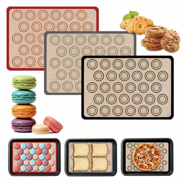 1/2/3/4/5/6pcs Macaron Silicone Baking Mat, Multi-Size Options, Easy To Clean Non-Stick Reusable Baking Mat, Silicone Baking Liner, Cake Mat, Pastry Board For Macaron Cookies, Kitchen Baking Essential