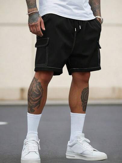 Pantalones cortos casuales con bloques de color estampados para hombres, adecuados para ejercicio al aire libre, correr, calle, entrenamiento deportivo, fitness, viajes diarios, versátiles y de corte holgado, ropa urbana, vacaciones de verano en la playa