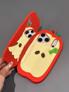Creative Flip Cover Mirror Apple Core Insect Design Phone Case Compatible With Iphone 17 Pro Max, 16, 15 New Cute & Funny Anti-Drop Protective Cover - Đỏ - Xem 1