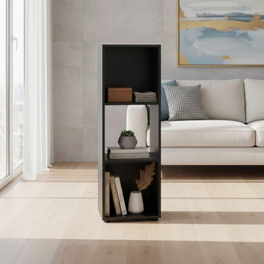 Ecommerc3 MOBLEKIT | Modular Wooden Shelves With Different Compartments And Door Options, Bookcases And Storage Furniture For Bedroom, Kitchen Or Entryway - Negro - 3 Comp | 31*29.7*91.2cm - View 1