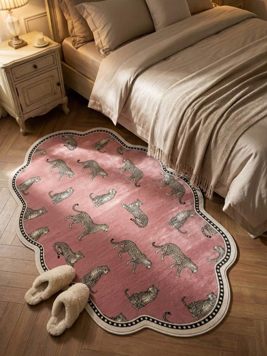 1pc Velvet Decorative Carpet, Absorbent Non-Slip Pink Leopard Velvet Rug, Small Rug, Entryway Rug, Bedroom Rug, Bedside Rug, Kids Room Rug, Bathroom Rug, Decorative Carpet - Pink - View 1