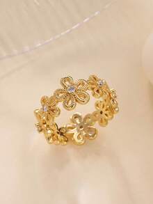 Nhẫn Zirconia hình hoa, mạ vàng 18K, làm từ thép không gỉ, thích hợp cho nữ/mẹ, có size 7 và 8, trang sức cưới/phụ kiện ngày lễ, quà tặng Ngày Valentine và Ngày của Mẹ. - Nhiều - Xem 12
