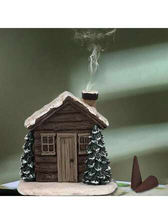 Quemador de incienso con forma de casa de madera con flujo inverso, soporte de incienso en miniatura con forma de casa creativa, decoración de fragancia de estilo zen para interiores del hogar, soporte de incienso decorativo único