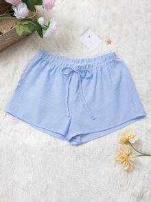 Quần short nữ mùa hè in sọc, buộc dây, kiểu dáng tối giản, phong cách Y2K Sunshine Girl. - Màu xanh nhạt - Xem 10