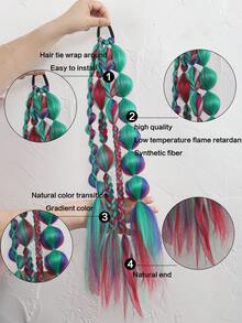 1pc Synthetic Ponytail Extension Corlorful Bubble Braid Long Lantern Braided Ponytail With Hair Tie Straight Hairpieces - Multicolor - View 5
