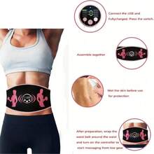 USB Rechargeable Abs Stimulator Belt - Muscle Toning Trainer, Unisex Abdominal Muscle Exerciser, Abdominal Massage Device - Black - Black - View 8