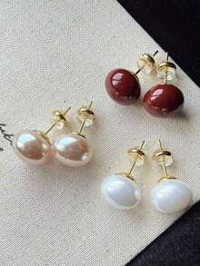 3 Pairs Retro Minimalist Elegant Faux Pearl Stud Earrings Set, Chic Lightweight Earrings Suitable For Women's Daily And Holiday Wear - 多色 5 - 查看 13