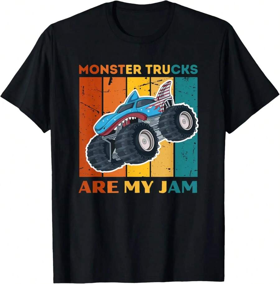 Monster Truck Are My Jam Retro Sunset Cool Engines T-Shirt T-Shirt,100% Cotton,Comfortable T-Shirt - màu đen - Xem 1