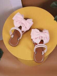 Mẫu sandal mới về mùa xuân/hè màu trơn cho bé gái, sandal đi biển thời trang với thiết kế nơ. - Hồng - Xem 2