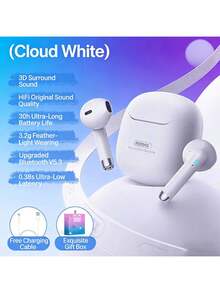 REMAX TWS-19 True Wireless Bluetooth Earphones, Marshmallow Series, 13mm Composite Dynamic Driver, Super Bass Output, Stereo Sound Quality, Bluetooth 5.3 Stable Transmission, Clear Audio For Music And Games, Multi-Device Compatibility - Clouds and Mist - View 1