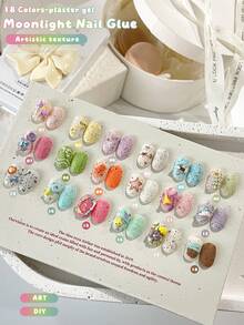 MORDDA 18 Colors Plaster Gel Set, Moonlight Textured Sculpting Gel For 3D Nail Art, DIY Nail Palette With Butterfly & Bear Designs, High-Strength Creative Nail Glue, Perfect Gift For Salon Artists & Craft Lovers - 彩色 - 查看 5