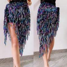 Triangle Sequin Belly Dance Skirt Belly Dance Long Tassel Hip Scarf Festival Costume Women's Latin Dance Skirt With Sequin Tassel Hip Scarf - Multicolor - View 8