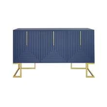 Modern 3-Door Sideboard With Adjustable Shelves, U-Shaped Cabinet Doors, Metal Handles And Base For Dining Room And Kitchen (Navy Blue) - 藏蓝色 - 查看 7