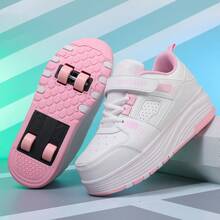 Unisex Student Roller Skate Shoes With Wheels, Girls/Boys Retractable Double/Four Wheels Roller Skates, New Design - Pink - View 17