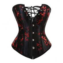 Jutrisujo Women's Corset Bustier Plus Size Brocade Pattern Lace Up Through Top Floral Overbust Halloween Costume Renaissance Black - 6180-Đen - Xem 12