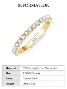 XUJIA 1pc Women's Eternity Ring, Fashion Moissanite Wedding Band, 2mm Round Cut Moissanite Ring, 925 Sterling Silver Stackable Ring, Anniversary Birthday Jewelry Gift - Yellow Gold - View 12