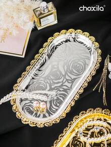 choxila 1pc Stainless Steel Decorative Tray, Can Be Used As Jewelry Tray, Cosmetic Tray, Jewelry Dish, Storage Organizer, Serving Tray - Tray - View 4