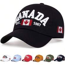 1顶男士加拿大建国1867年字母及国旗刺绣棒球帽，街头时尚休闲帽，适合春季、秋季、旅行、海滩度假。