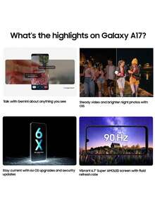 三星 Galaxy A17 4G 智能手机全球版，6.7 英寸 Super AMOLED 显示屏，5000 万像素主摄像头（带 OIS 光学防抖），500 万像素超广角摄像头，200 万像素微距摄像头，5000mAh 电池，IP54 防水防尘，*不含充电器 - 黑色 - 查看 2