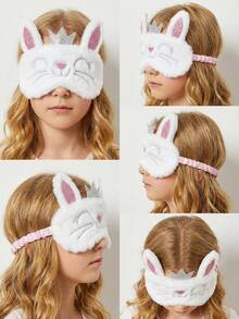 1pc Plush Crown Rabbit Sleep Eye Mask, For Children 8+ Years Old, Teens & Adults, Adjustable Satin Eye Shade, Sleeping Mask, Suitable For Napping, Airplane Travel, Hot/Cold Therapy - White - View 3