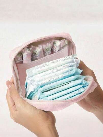 Corduroy Sanitary Napkin Storage Bag, Zippered Sanitary Pad Storage Bag, Large-Capacity Minimalist Storage Bag, Tampon Storage Bag, Portable Cosmetic Storage Bag, Accessories And Jewelry Storage Bag, Makeup Storage Bag, Mini Makeup Brush Storage Bag