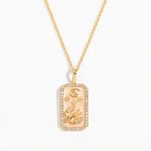 Collar con colgante de carta de tarot vintage y 12 signos del zodíaco, collar con dije cuadrado de oro con incrustaciones de strass y nácar, mejor regalo de joyería para mamá/hija/pareja - Collar cuadrado del zodiaco - Ver 12