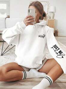 Bedruckter Hoodie, lässiger und bequemer Stil, einzigartiges Design mit Kapuze mit Kordelzug und Taschen, geeignet für den täglichen Gebrauch, weiß - Weiss - Übersicht 4