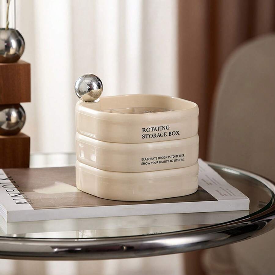 3-Tier Rotating Jewelry Organizer: Space-Saving Organizer For Earrings, Rings, And Necklaces. - Apricot - View 1