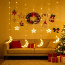 1串200厘米月亮星星LED灯，USB供电，暖白光和金光，8种模式，新月星形，适用于斋月、开斋节、婚礼、派对，也可作为户外仙女灯（USB插电式）