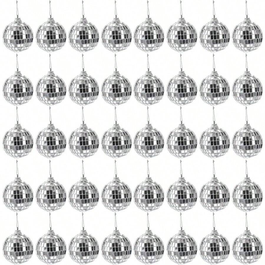 zxr funlive Set de 35 Bolas de Espejos en Diferentes Tamaños - Decoración Retro para Fiestas de los 70s y 90s Bodas y Pasteles Incluye Cuerda para Colgar 5cm125 - Pago - Ver 1