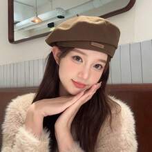 Beret For Women, Autumn And Winter, Japanese Retro, Versatile, Lettered, Face-Slimming, Octagonal Hat, Pumpkin Hat. Black Beret Hat,Summer,Beach - Multicolor - View 2