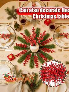 4/2 paquetes de ramas artificiales de bayas de Navidad, con bayas rojas artificiales, combinadas con espino y acebo rojo artificial. Adecuado para decoración de escenas, arreglos de jarrones, sala de estar, dormitorio, decoraciones de fiesta, adornos de mesa, decoraciones de habitación