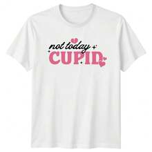 1 pieza Camiseta Unisex con Estampado 'No hoy Cupido' Anti-Día de San Valentín, 180g, 100% Algodón - Blanco 6 - Ver 8