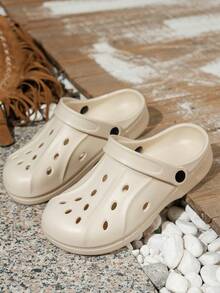 Comfortable Lightweight Slip-On Solid Color Round Toe Low-Top Design Drainage (Air) Hole Breathable Shoes, Fashion Summer Outdoor/Indoor Daily Wear, Suitable For Teenagers All Seasons Sandals