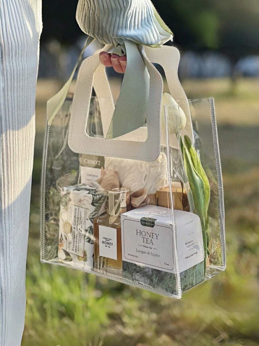 10个透明PVC礼品袋（带提手） - 可重复使用，适用于新娘结婚礼物、购物派对、婚礼、生日、结婚仪式、订婚纪念日、宴会和其他场合。 - 彩色 - 查看 1