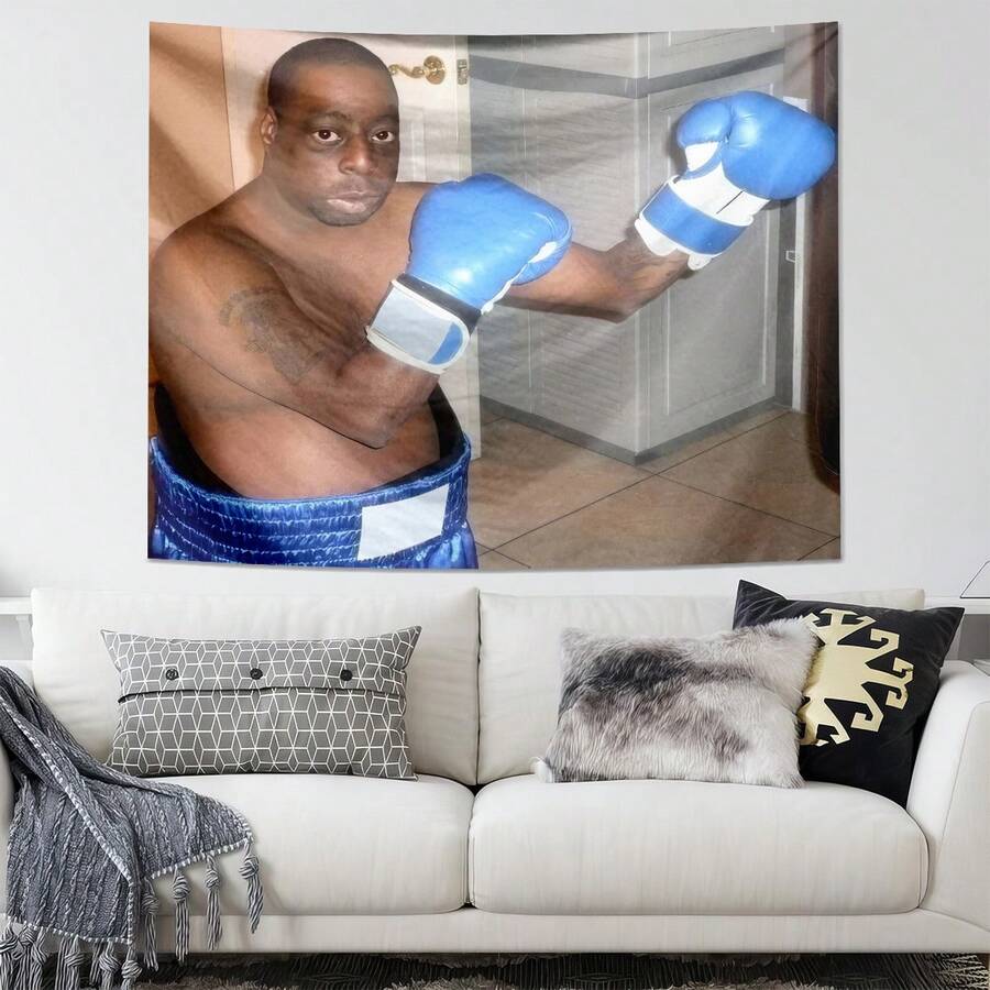 1件套拳击绿莱斯特印花挂毯，涤纶材质，适用于客厅、卧室、办公室墙面装饰，家居装饰，派对装饰，长方形印花厨房墙面挂布，带垂褶，附赠3个墙钉和2个夹子。 - 彩色 - 查看 1