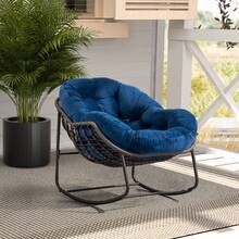 Silla mecedora de ratán para exteriores, silla reclinable con cojín acolchado para exteriores, para porche delantero, sala de estar, patio, jardín. 
 Blanco M4QV - Azul marino + acero + conjunto de tocador + algodón - Ver 2