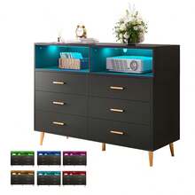 Esta Moderna Mesa de Noche/Unidad de Almacenamiento para Sala de Estar de Estilo Minimalista Cuenta con Una Luz LED Ajustable y Cajones, es Adecuada para Dormitorios y Salas de Estar y es Fácil de Ensamblar - Negro - Ver 11