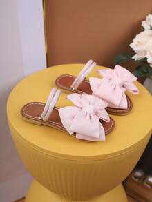 Mẫu sandal mới về mùa xuân/hè màu trơn cho bé gái, sandal đi biển thời trang với thiết kế nơ. - Hồng - Xem 3