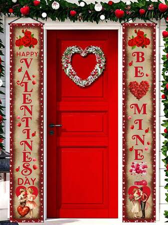 1 par de pancartas del Día de San Valentín para el porche y el patio, decoración con tema de amor romántico, letreros colgantes festivos de poliéster para exteriores e interiores, puerta de entrada, pared, bienvenida, suministros para fiestas, habitación, jardín, invierno