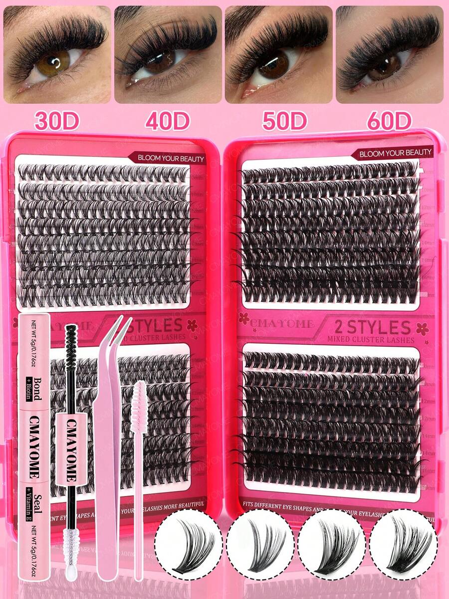 640/200pcs D-Curl Individual False Eyelashes, Large Capacity Segmented Design, Includes Glue, Setting Spray, Tweezers And Lash Brush. This Beginner-Friendly False Lashes Set Suits Various Eye Makeup Styles, Also Suitable For DIY At Home
