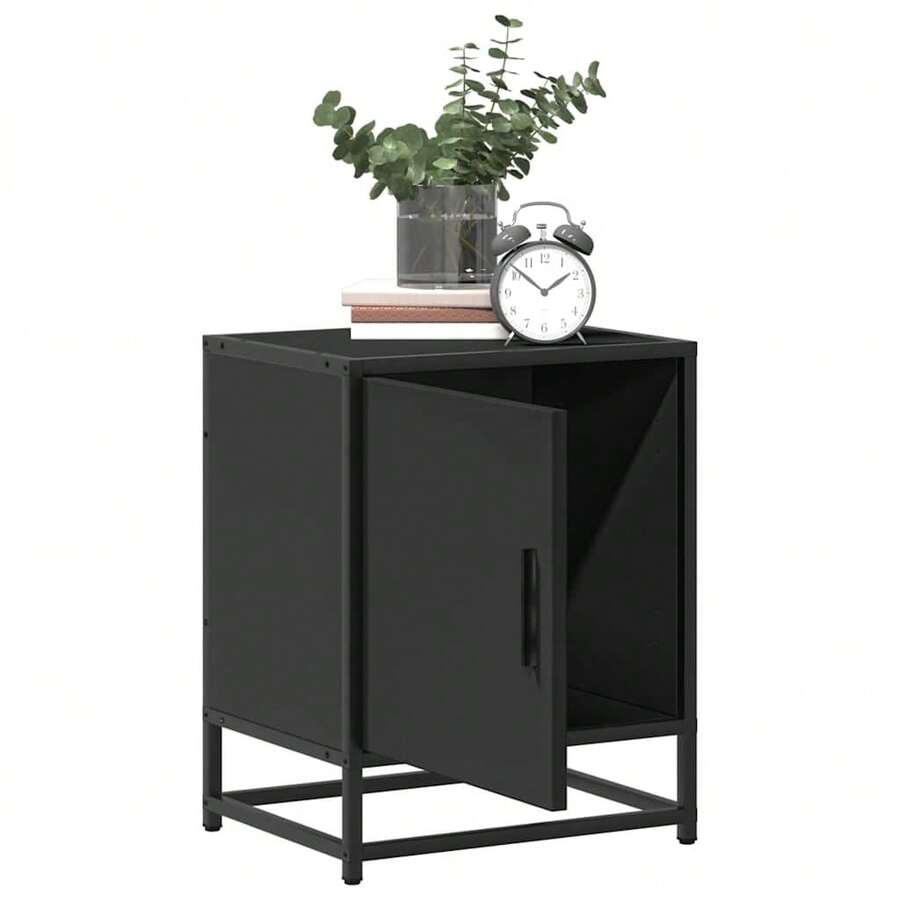 Comodino vidaXL nero 40x31x50 cm in legno e metallo - nero - Visualizzare 1