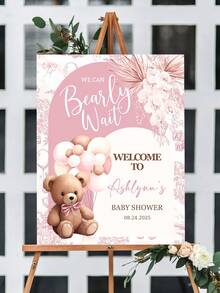 Customized Shower Welcome Sign - Customize The Name And Date, Pink And Gold Room Decorations With Teddy Bears And Balloons, Wreath-Style Banner Suitable For Baptisms, Weddings, Gender Reveal Parties - Christmas Decorations That Require No Power - Multicolor - View 7