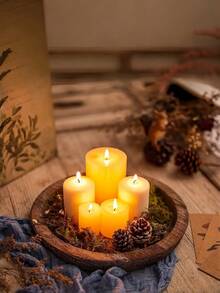 Vintage Round Wooden Decorative Tray, Farmhouse Style Distressed Candle Holder Base, Home Living Room Candle Plate