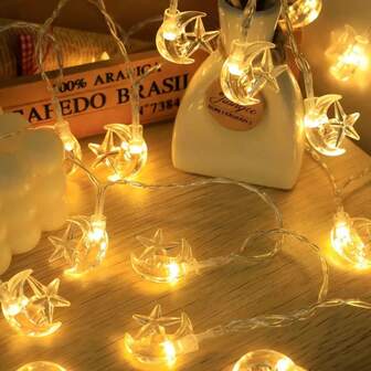 1 st måne- och stjärnljusslinga Ramadan-ljusslinga batteridriven dekorativ hängande lampa för sovrum, hem, trädgård, vardagsrum, Ramadan-festival, festdekoration