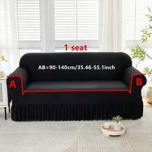1pc Solid Black Stretch Skirt Style Sofa Cover, Black Sofa Dust Cover For 1/2/3/4 Seater Sofa, Soft Fabric Suitable For Living Room, Bedroom, Study - Black - View 13