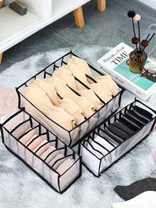 1pc/3pcs Foldable Wardrobe Storage Bag - Plaid Underwear Storage Bag - Multi-Size Nylon Drawer Divider, Suitable For Underwear, Socks And Ties, Minimalist And Fashionable - Black - View 4